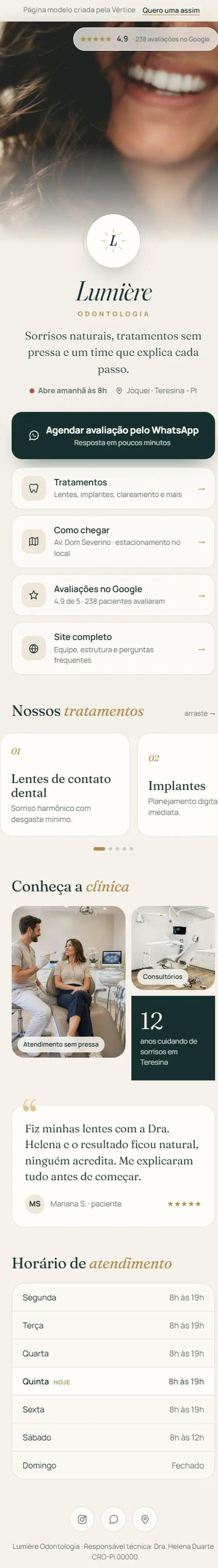 Página de links da Lumière Odontologia no celular