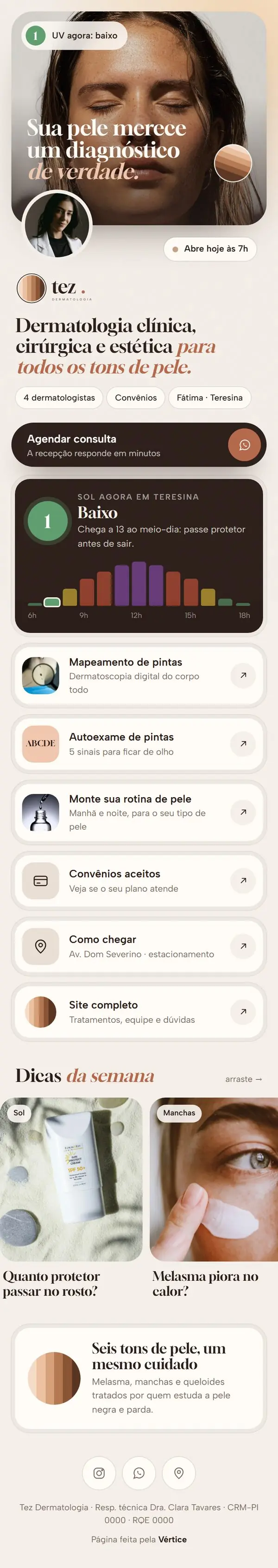 Página de links da Tez Dermatologia no celular