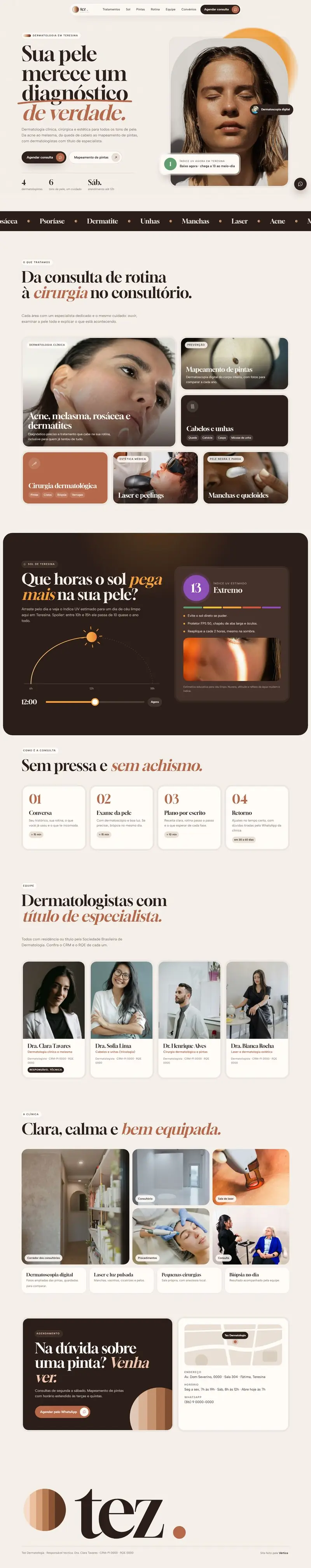 Site do modelo Tez Dermatologia rolando no computador