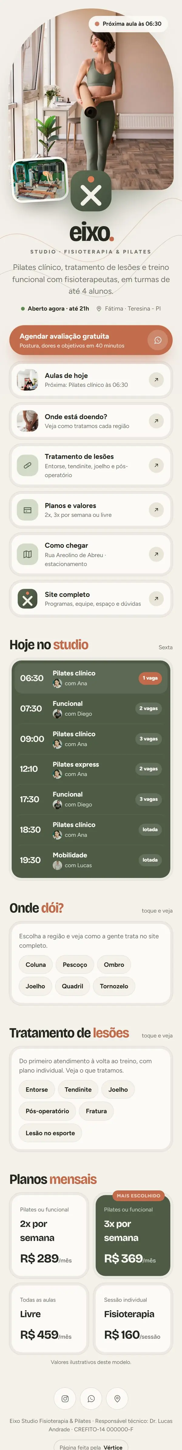Página de links da Eixo Studio no celular