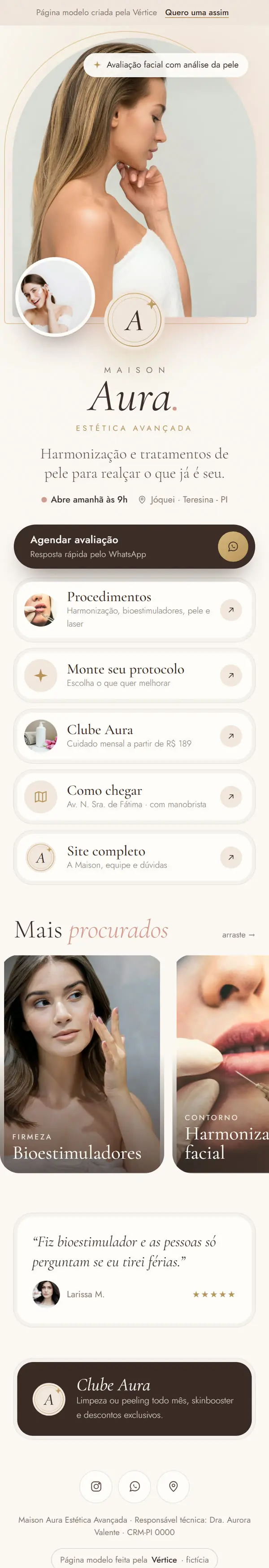 Página de links da Maison Aura no celular