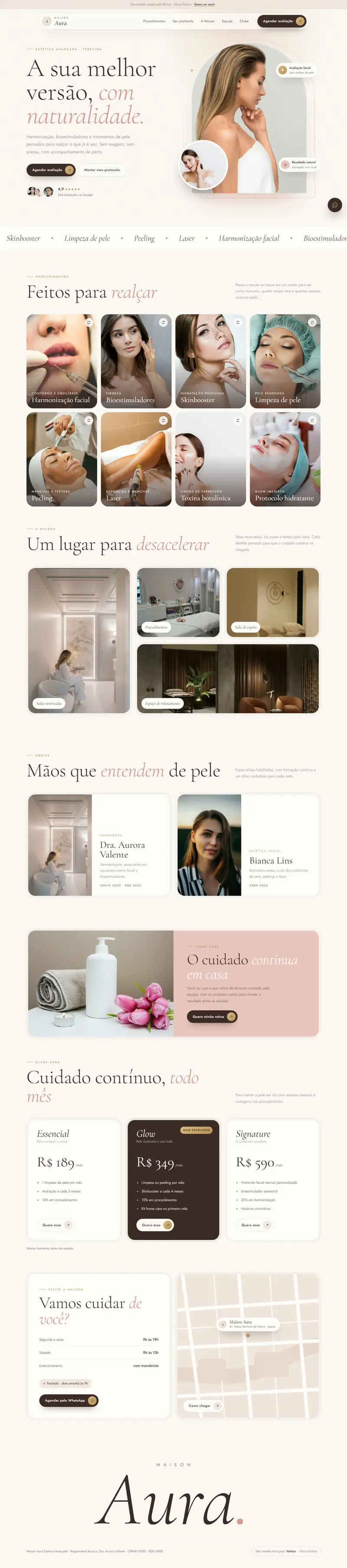 Site da Maison Aura rolando no computador