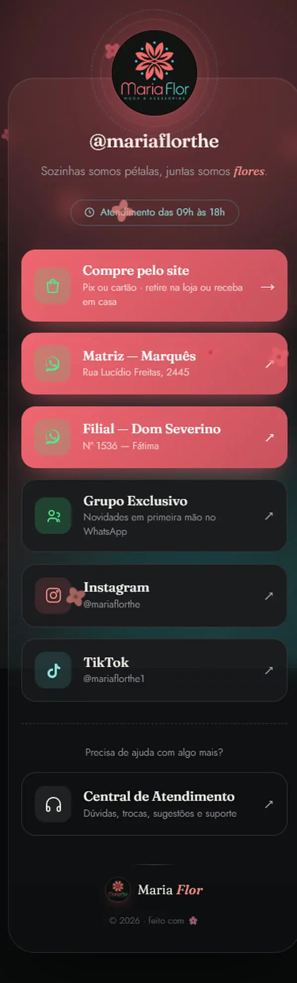 Página de links da Maria Flor no celular