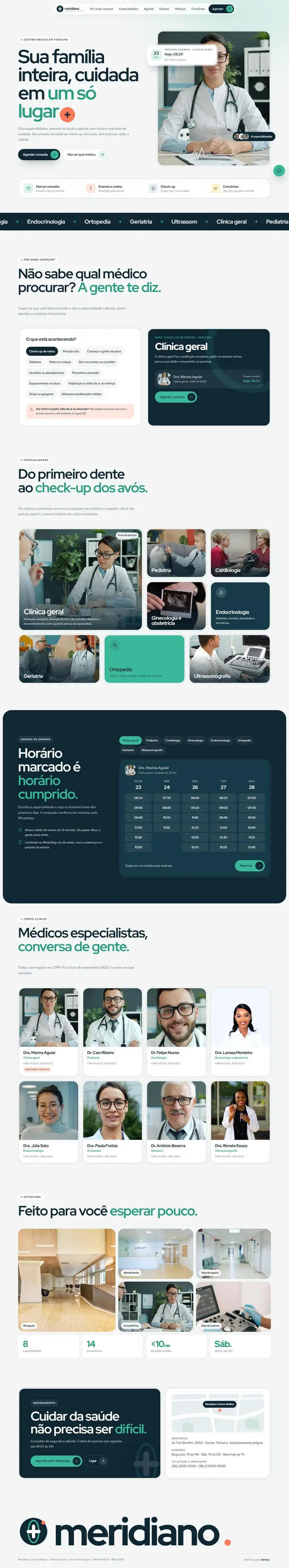 Site do modelo Meridiano Centro Médico rolando no computador