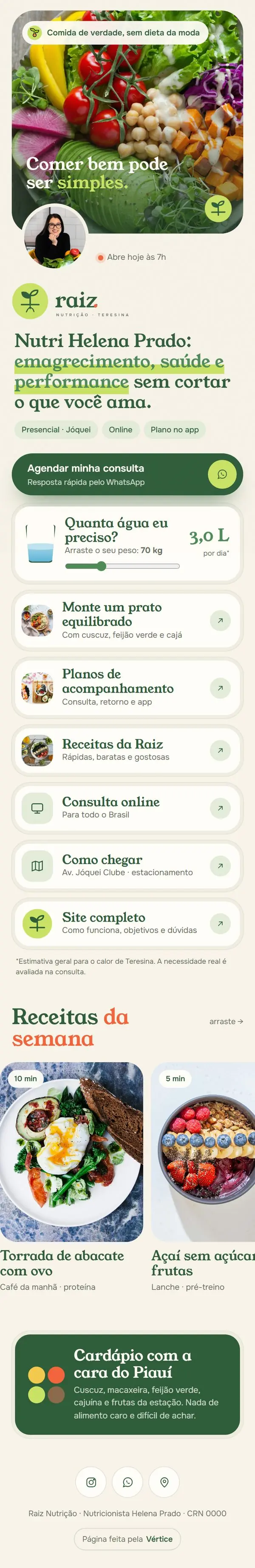 Página de links da Raiz Nutrição no celular