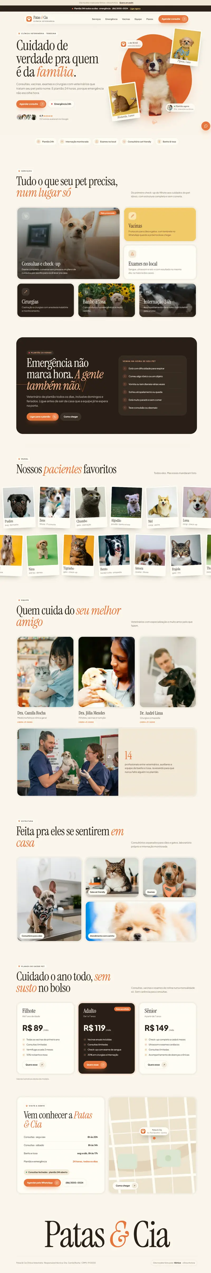 Site da Patas & Cia rolando no computador